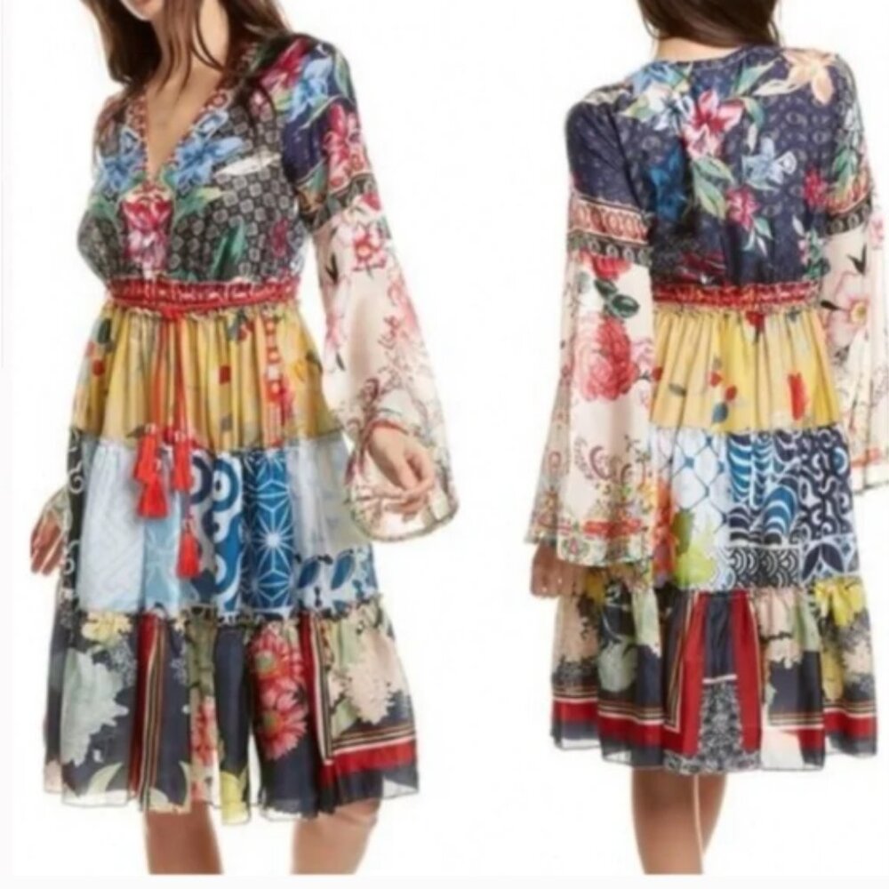 JOHNNY WAS SILK DUNAS DRESS WITH SLIP